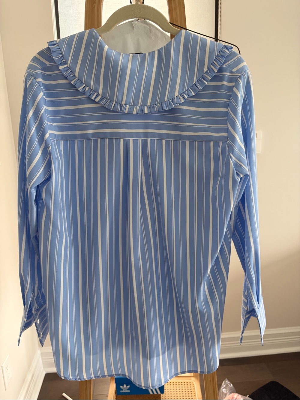English Factory Striped Ruffle Collar Button-Front Blouse - Light Blue - Picture 2 of 2